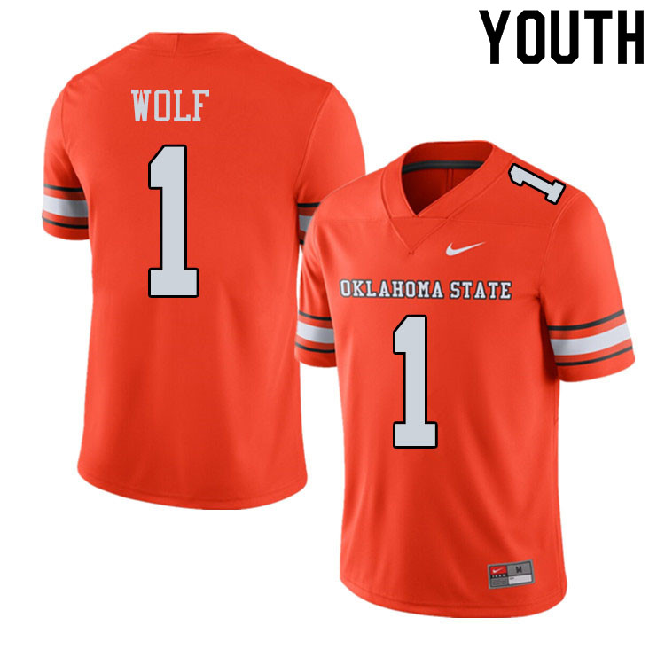 Youth #1 Landon Wolf Oklahoma State Cowboys College Football Jerseys Sale-Alternate Orange